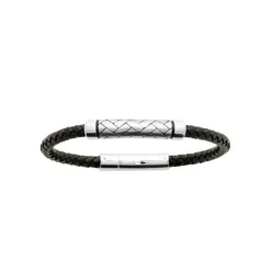 Maison de la Bijouterie Bracelet Homme acier cuir tressé noir 3ZYZ30YZ | Homme Bracelet