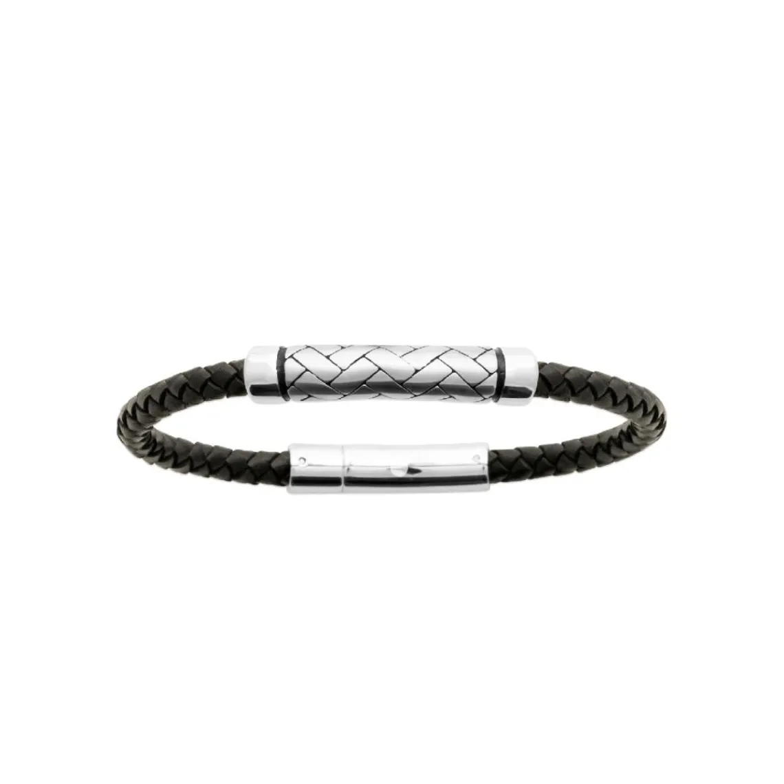 Maison de la Bijouterie Bracelet Homme acier cuir tressé noir 3ZYZ30YZ | Homme Bracelet