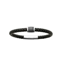 Maison de la Bijouterie Bracelet Homme acier cuir tressé noir 3ZYZ3ZYZ | Homme Bracelet