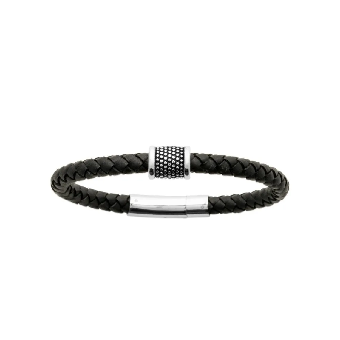Maison de la Bijouterie Bracelet Homme acier cuir tressé noir 3ZYZ3ZYZ | Homme Bracelet