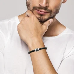 Maison de la Bijouterie Bracelet Homme acier cuir tressé noir 3ZYZ3ZYZ | Homme Bracelet