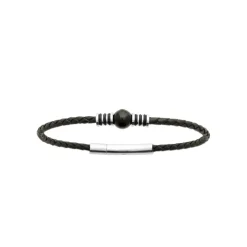 Maison de la Bijouterie Bracelet Homme acier cuir tressé noir perle agate noire 3ZYZ3YYZ | Homme Bracelet
