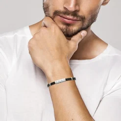 Maison de la Bijouterie Bracelet Homme acier double cuir tressé noir 3ZYZ34YZ | Homme Bracelet