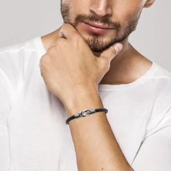Maison de la Bijouterie Bracelet Homme acier nœud cuir noir 3ZYZY4YZ | Homme Bracelet