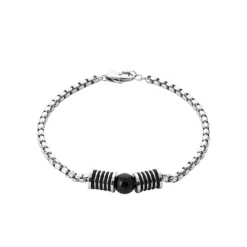 Maison de la Bijouterie Bracelet Homme acier perle agate noire 3ZYZ33YZ | Homme Bracelet