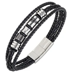 All Blacks Bijoux Bracelet Homme - 682349 Acier, Cuir Couleur Noir, Argent | Homme Bracelet
