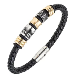 All Blacks Bijoux Bracelet Homme - 682345 Acier, Cuir Couleur Argent, Marron | Homme Bracelet