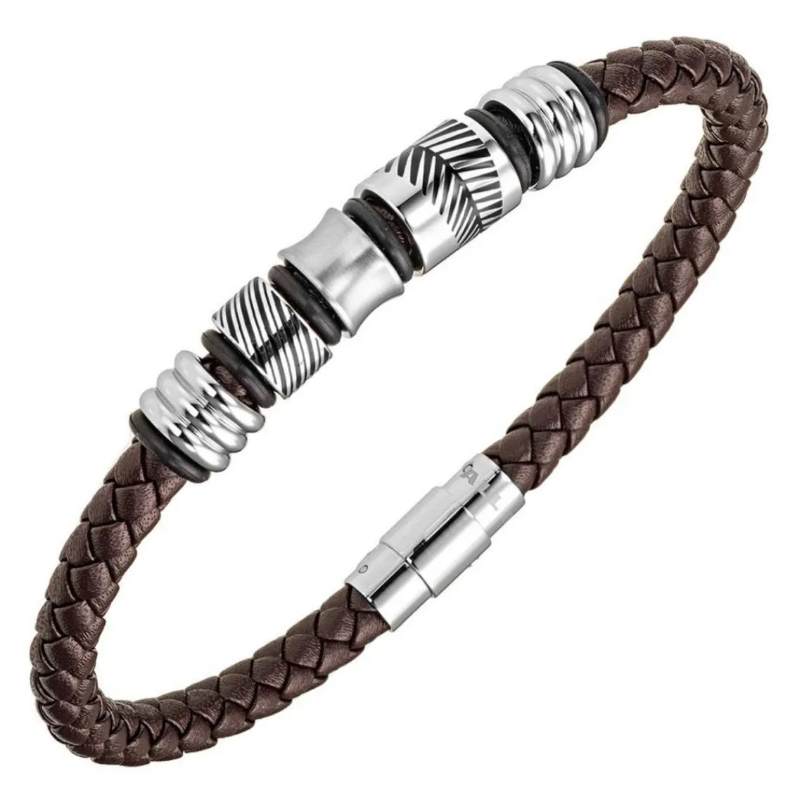 All Blacks Bijoux Bracelet Homme - 682386 Acier, Cuir Couleur Argent, Marron | Homme Bracelet