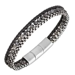 All Blacks Bijoux Bracelet Homme - 682395 Acier, Cuir Couleur Noir, Argent | Homme Bracelet