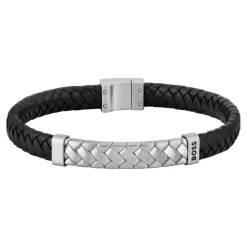 Boss Bijoux Bracelet Homme Tailored - 1580674M Acier, Cuir Noir, Argent | Homme Bracelet