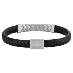 Boss Bijoux Bracelet Homme Tailored - 1580674M Acier, Cuir Noir, Argent | Homme Bracelet