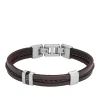 Fossil Bijoux Bracelet Homme Leather Essentials - JF04133040 Acier, Cuir Argent | Homme Bracelet