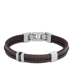 Fossil Bijoux Bracelet Homme Leather Essentials - JF04133040 Acier, Cuir Argent | Homme Bracelet