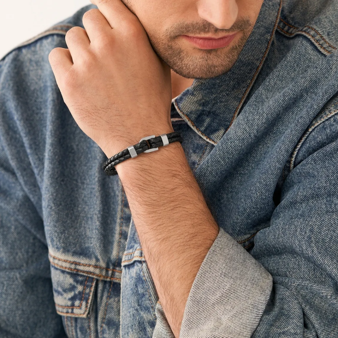 Fossil Bijoux Bracelet Homme JF04202040 en cuir noir | Homme Bracelet