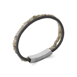 Maison de la Bijouterie Bracelet Homme labradorite cuir noir 3ZY0U5YZ | Homme Bracelet