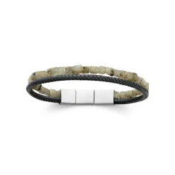 Maison de la Bijouterie Bracelet Homme labradorite cuir noir 3ZY0U5YZ | Homme Bracelet