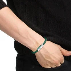 Lacoste Bracelet Homme Rokel - 2040449 Acier, Cuir Noir, Vert | Homme Bracelet
