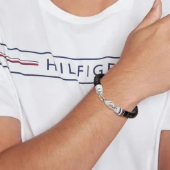 Tommy Hilfiger Bijoux Bracelet Homme Tommy Hilfiger Tyson - 2790632 Acier, Cuir Argent, Noir | Homme Bracelet