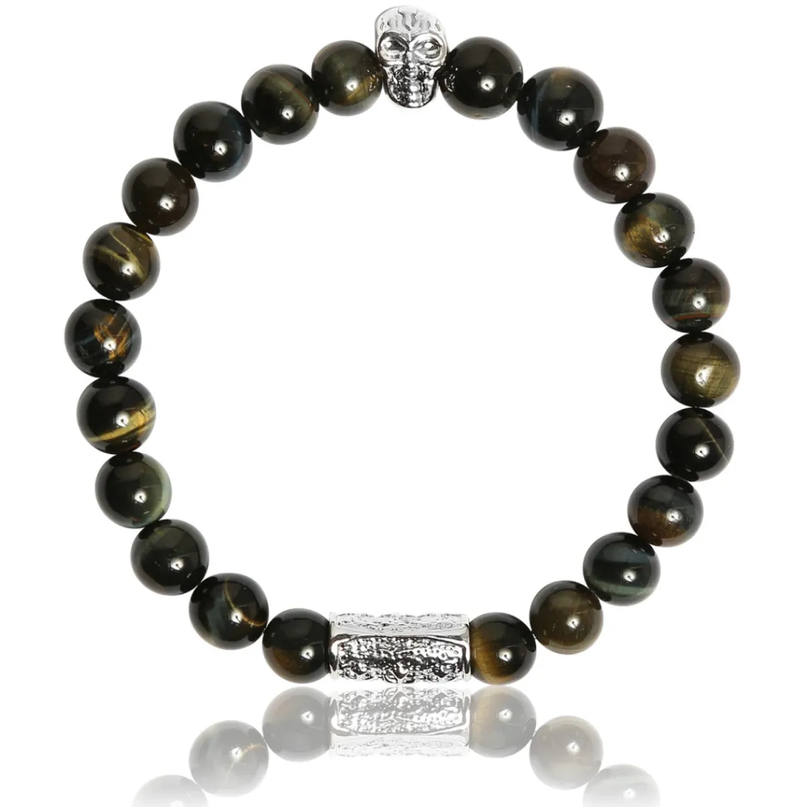 Lauren Steven Bracelet Design ML004 - Bracelet En Pierre Naturelle Oeil de Tigre Bleu Homme | Homme Bracelet