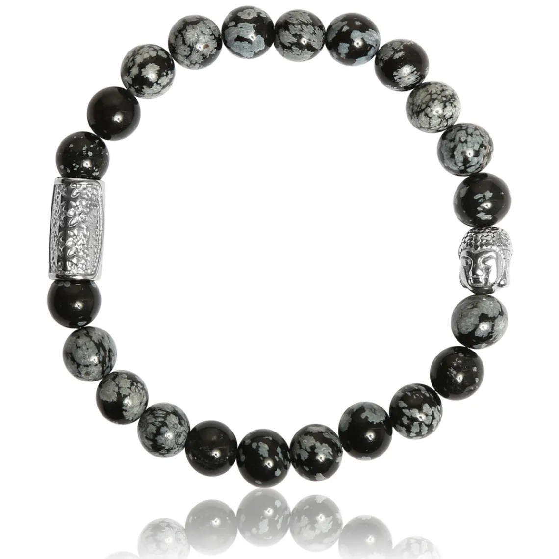Lauren Steven Bracelet Design ML046 - Bracelet En Pierre Naturelle Obsidienne Flocon de Neige Homme | Homme Bracelet