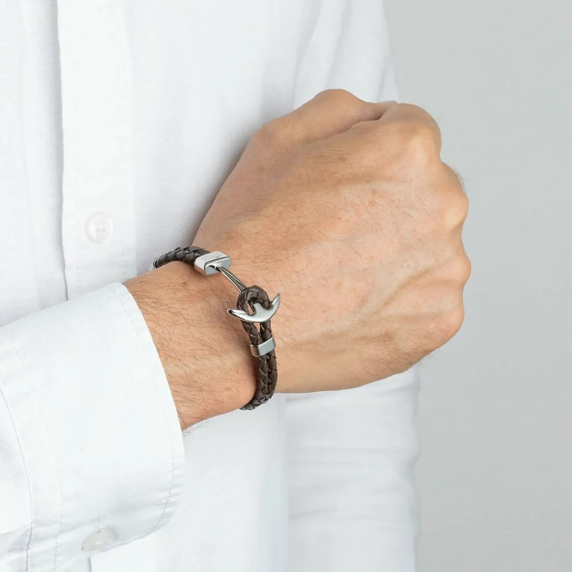 Lotus Style Bijoux Bracelet Lotus Style LS1832-2-5 - Bracelet Urban Man Double Tressés Marron Ancre Acier Homme | Homme Bracelet