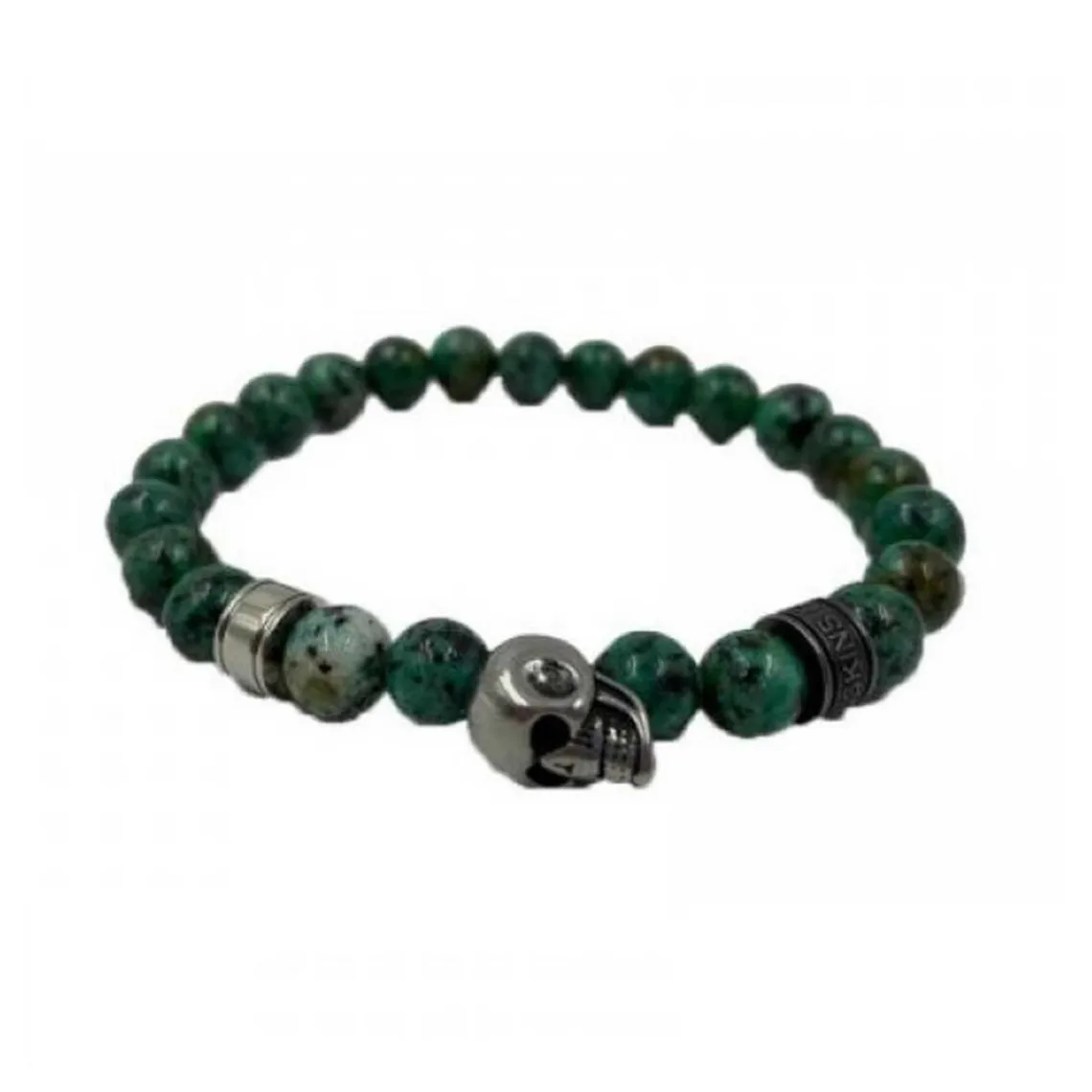 Redskins Bracelet Bijoux 285515 - Homme en Quartz de Jade Vert et Acier - Tête de Mort | Homme Bracelet
