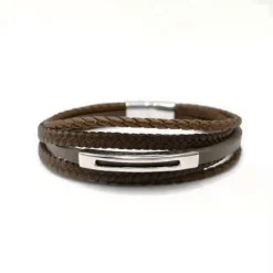 Redskins Bracelet Bijoux 285601 - Homme Marron en Cuir Tressé et Acier - Plaque Fendue | Homme Bracelet