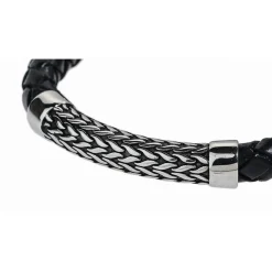 Redskins Bracelet Bijoux 285527 - Homme en Cuir Tressé Épais et Acier- Gravure Feuillage | Homme Bracelet
