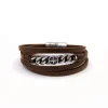 Redskins Bracelet Bijoux 285603 - Homme Marron en Cuir Tressé et Acier - Chaînette Gourmette et Rose des Vents | Homme Bracelet