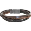 Rochet Bracelet B3901803 - ARIZONA 18mm Acier Gun 4 x Liens Cuir Marron Tressé Homme | Homme Bracelet
