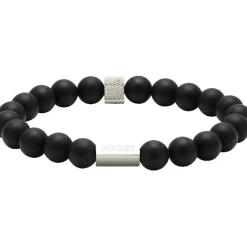 Rochet Bracelet B286001 - ZEN Perles Agate Noires Acier Moleté Homme | Homme Bracelet