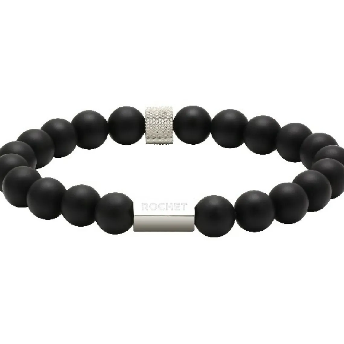 Rochet Bracelet B286001 - ZEN Perles Agate Noires Acier Moleté Homme | Homme Bracelet