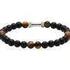 Rochet Bracelet B26600103 - ZEN Perles Agate Noires Quartz Oeil de Tigre Acier Moleté Homme | Homme Bracelet