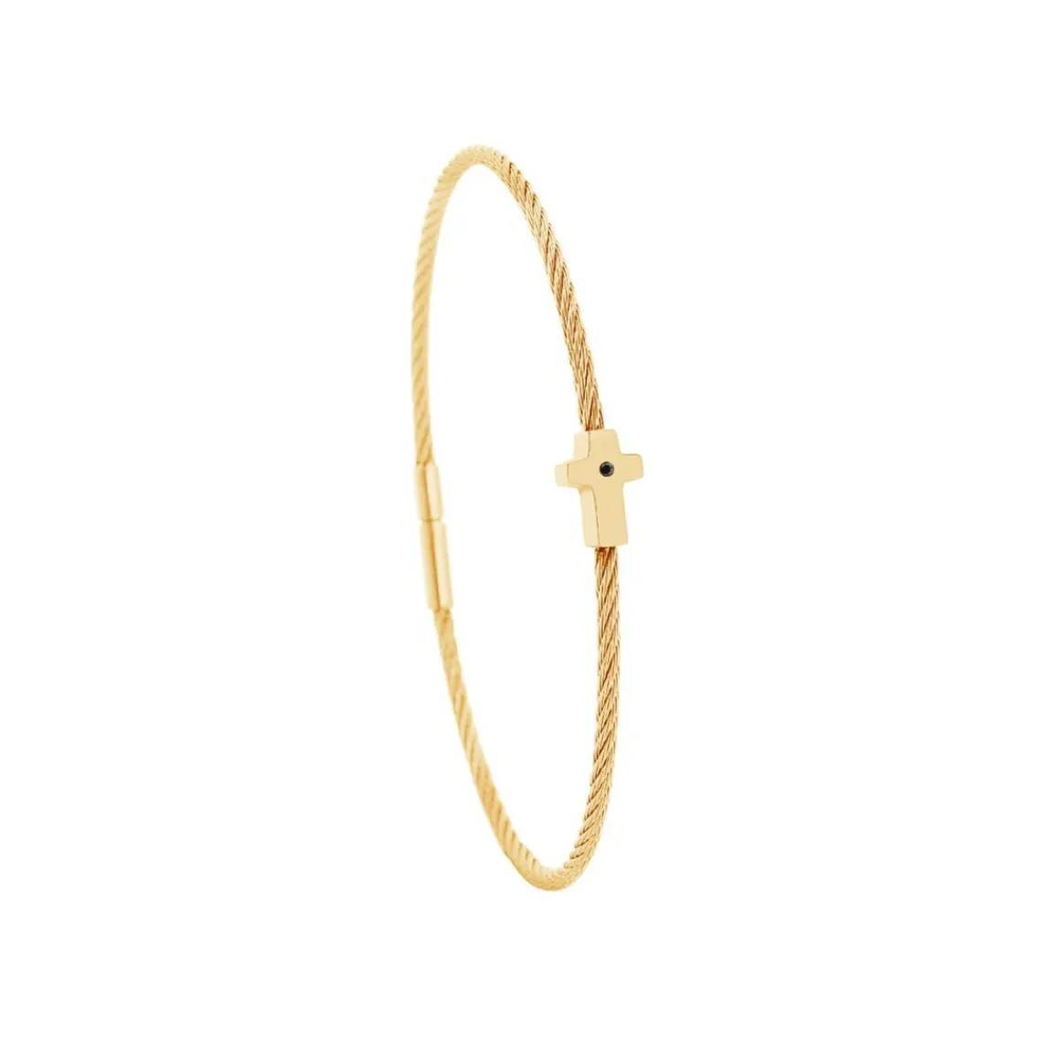 Torrence Bijoux Bracelet acier doré motif croix avec diamant noir 1 mm | Femme Bracelet