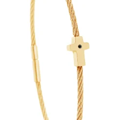 Torrence Bijoux Bracelet acier doré motif croix avec diamant noir 1 mm | Femme Bracelet
