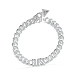 Guess Bijoux Bracelet Arm Party Acier Rhodié Maille Gourmette Et Logo Guess | Femme Bracelet