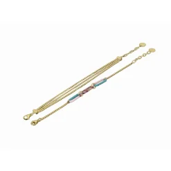 Clyda Bijoux Bracelet Boheme Acier Doré Multi Chaines 16+3 cm Et Résine | Femme Bracelet