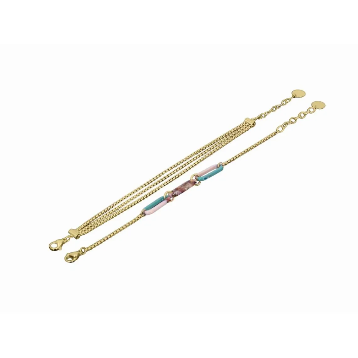 Clyda Bijoux Bracelet Boheme Acier Doré Multi Chaines 16+3 cm Et Résine | Femme Bracelet