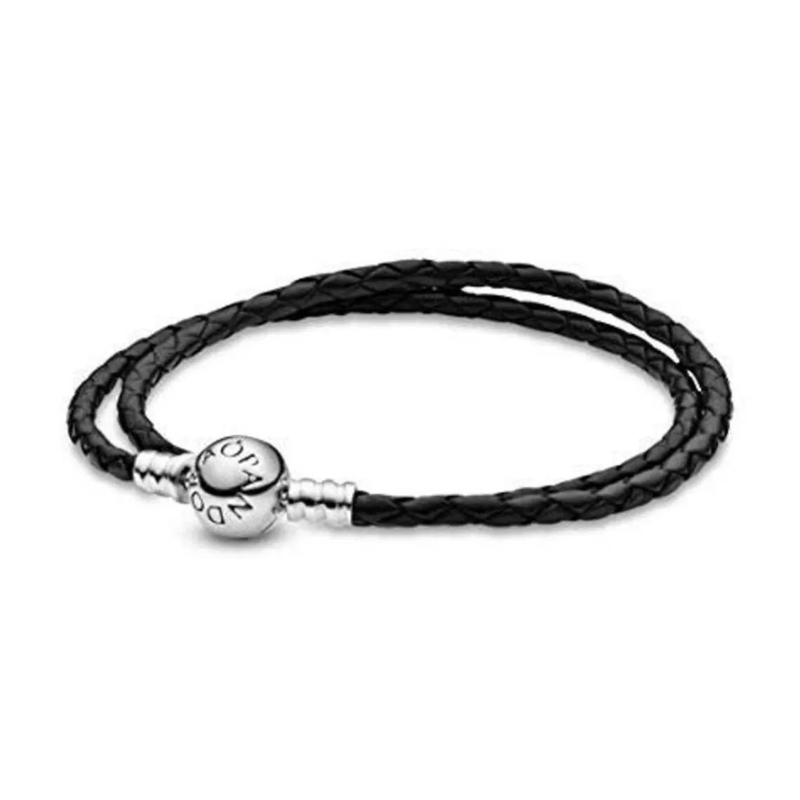 Pandora Bracelet Double tresse en Cuir Noir Bijoux | Femme Bracelet
