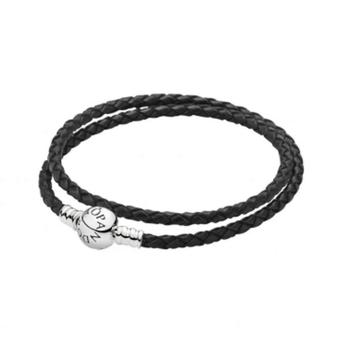 Pandora Bracelet Double tresse en Cuir Noir Bijoux | Femme Bracelet