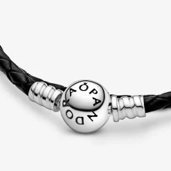 Pandora Bracelet Double tresse en Cuir Noir Bijoux | Femme Bracelet