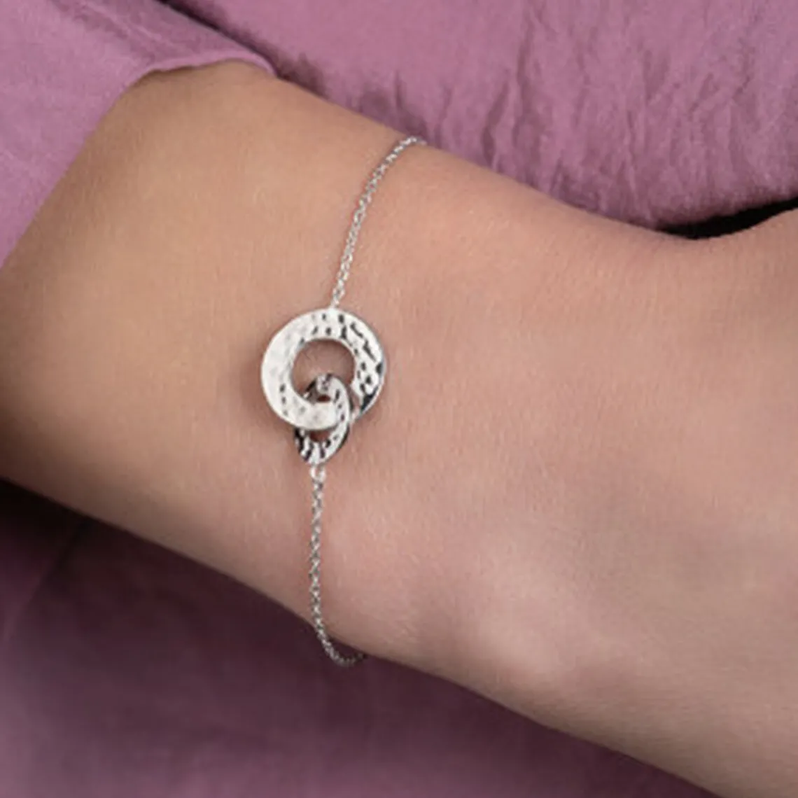 Maison de la Bijouterie Bracelet fantaisie double rond martelé Femme Argent WYZ63UZV | Femme Bracelet