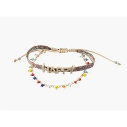 Balaboosté Bracelet Femme 2 Rangs Tissu Et Facettes Ac Message - 3502456532366 Métal Multicolore | Femme Bracelet