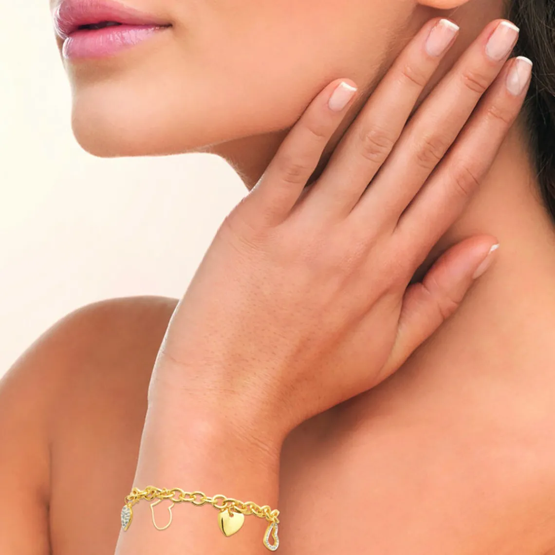 Maison de la Bijouterie Bracelet femme coeurs plaqué or Oxyde de Zirconium blanc serti griffe - UW0UWYZU | Femme Bracelet