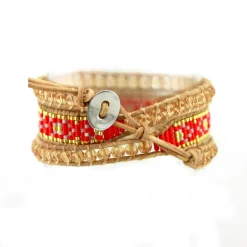 MYC-Paris Bracelet Femme - 3EB021 Cuir Métal Rouge | Femme Bracelet