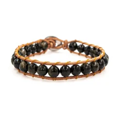Sloya Bracelet Femme Obsidienne et cuir | Femme Bracelet