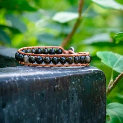 Sloya Bracelet Femme Obsidienne et cuir | Femme Bracelet
