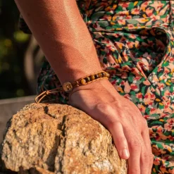 Sloya Bracelet Femme Oeil de tigre et cuir | Femme Bracelet