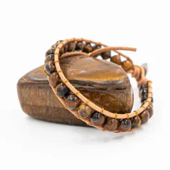 Sloya Bracelet Femme Oeil de tigre et cuir | Femme Bracelet