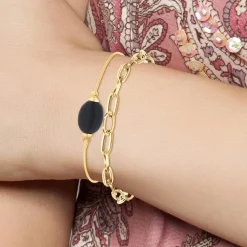 So Charm Bijoux Bracelet Femme So Charm - B2369-DORE+B2492-NOIR - Bracelet Mode Doré | Femme Bracelet